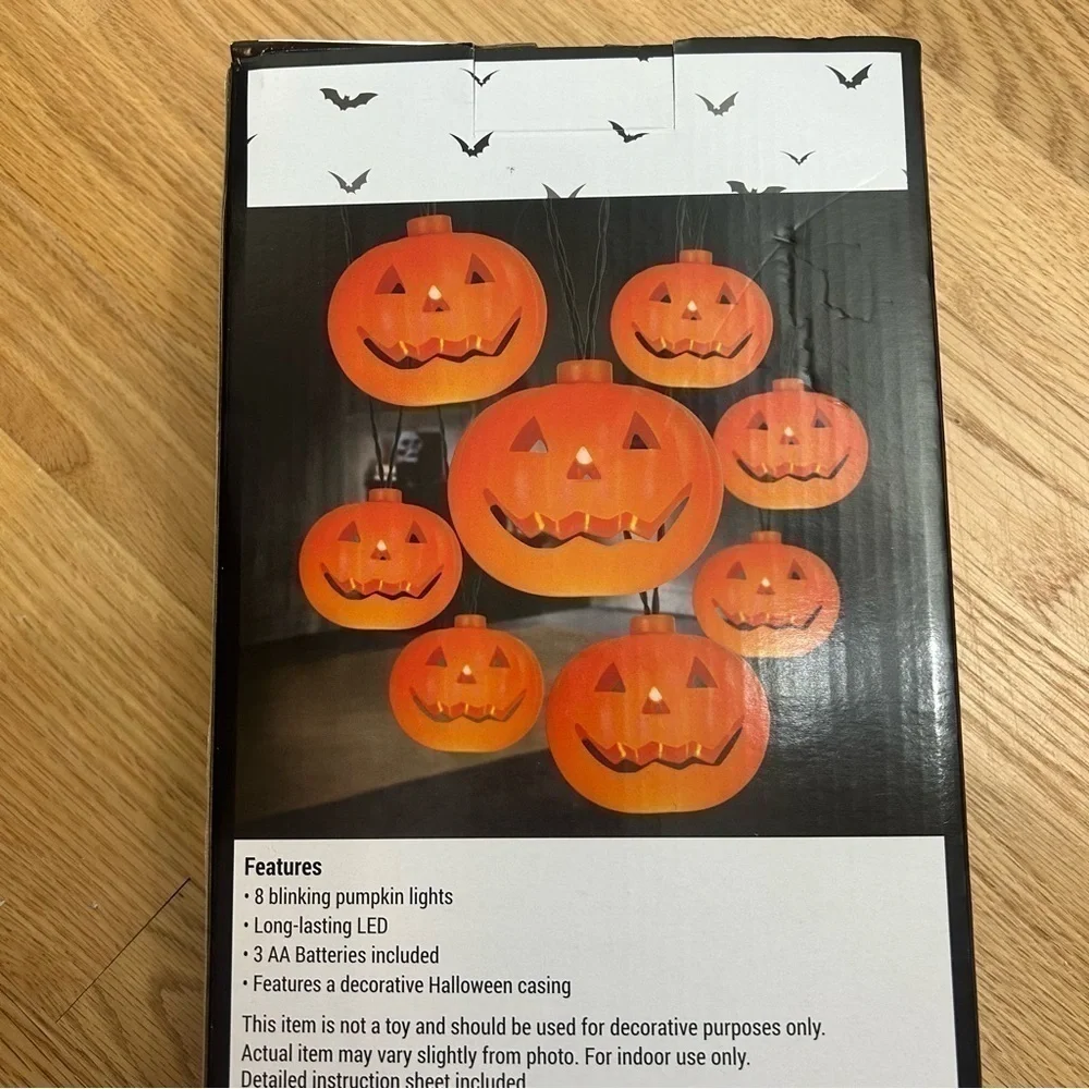 Halloween Jack O Lantern Pumpkin String Lights NEW Set of 8 Battery Operated